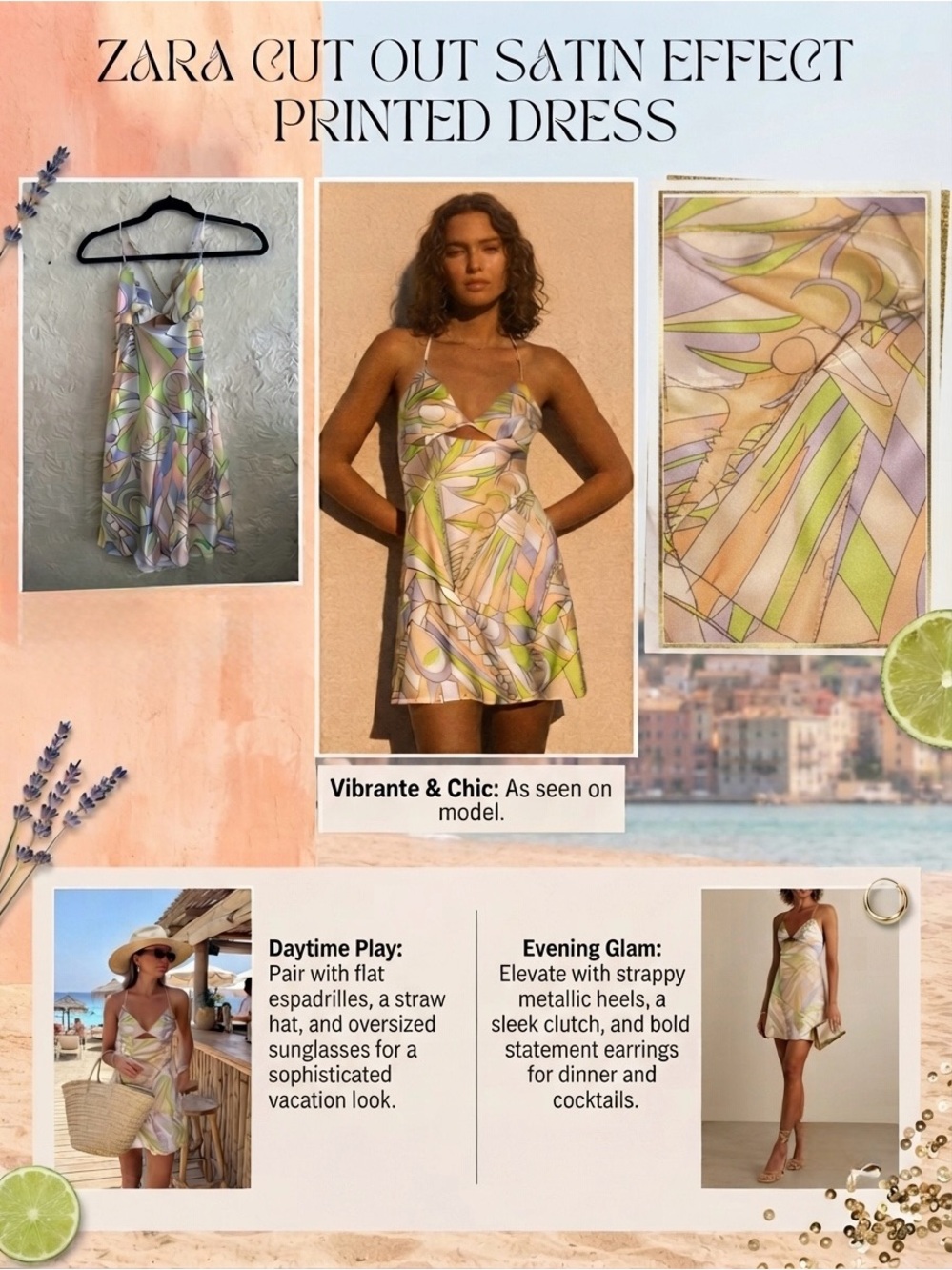 Zara Pastel Lime & Lavender Satin-Effect Cutout Mini Dress